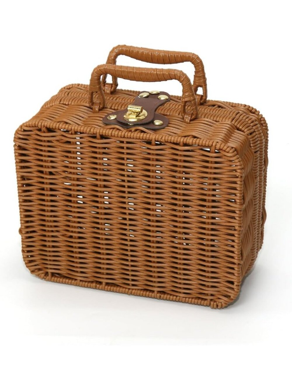 Vintage Wicker Picnic Basket with Lid - Small Travel Suitcase Style, Perfect for